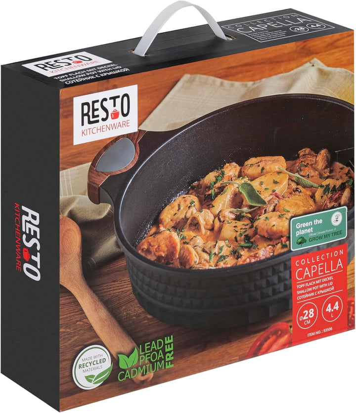 RESTO Kochtopf Schmortopf 4,4L mit Deckel 28cm, H=8cm | Antihaftbeschichtung | im Geschenkkarton | F