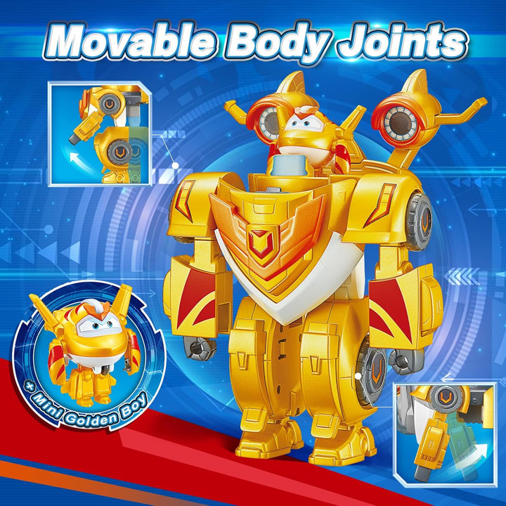 Super Wings EU770352 - Super Robot Suit Golden Boy, ca. 18 cm grosse verwandelbare Spiel-Figur, 2-in