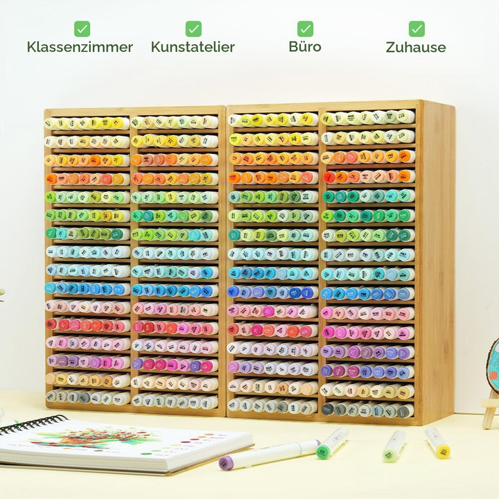 Ohuhu Bambus Stifte Organizer, Holz Desktop Aufbewahrung für 224 Markerstifte Stifte Bleistifte Kuns