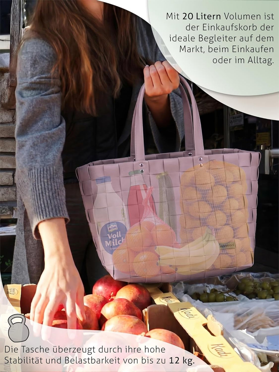 Einkaufstasche/Tragetasche mit Henkel - Einkaufskorb aus Kunststoff - Robust und Langlebend Farbe Ro