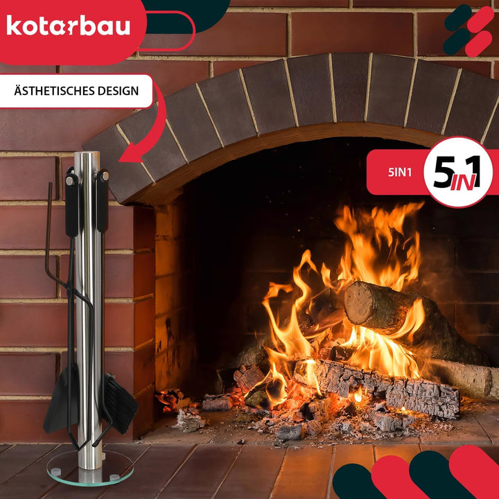 KOTARBAU® 5tlg. Kamingarnitur aus Edelstahl Gebürstet Kaminbesteck