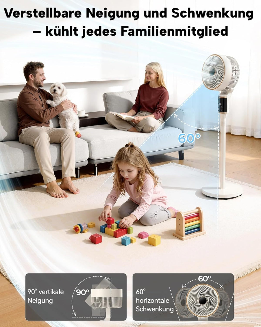 Leiser Turmventilator 101cm mit 3D-Oszillation, 12 Geschwindigkeiten, 12H Timer & Fernbedienung – en