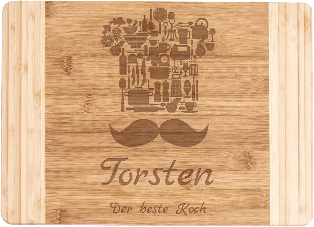 Maverton Bambus Schneidebrett mit Gravur - Servierbrett - Brotzeitbrett massiv - Grösse: 35x25 cm -
