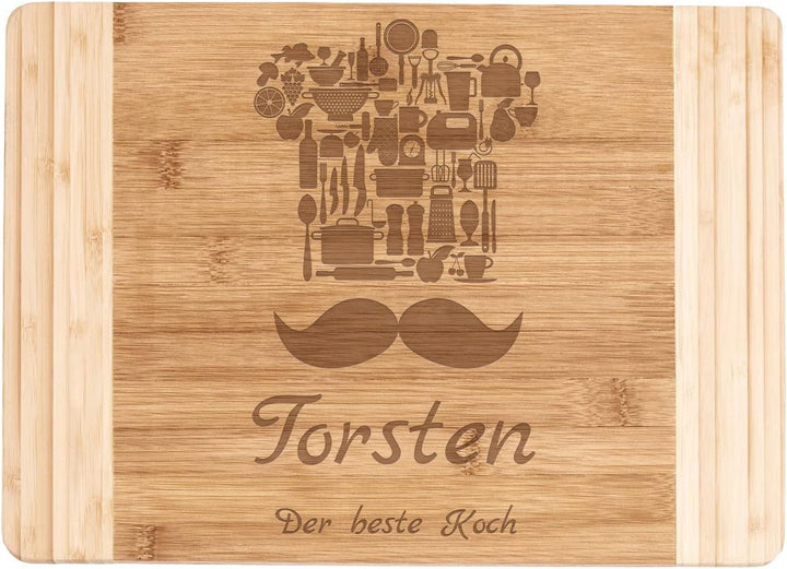 Maverton Bambus Schneidebrett mit Gravur - Servierbrett - Brotzeitbrett massiv - Grösse: 35x25 cm -