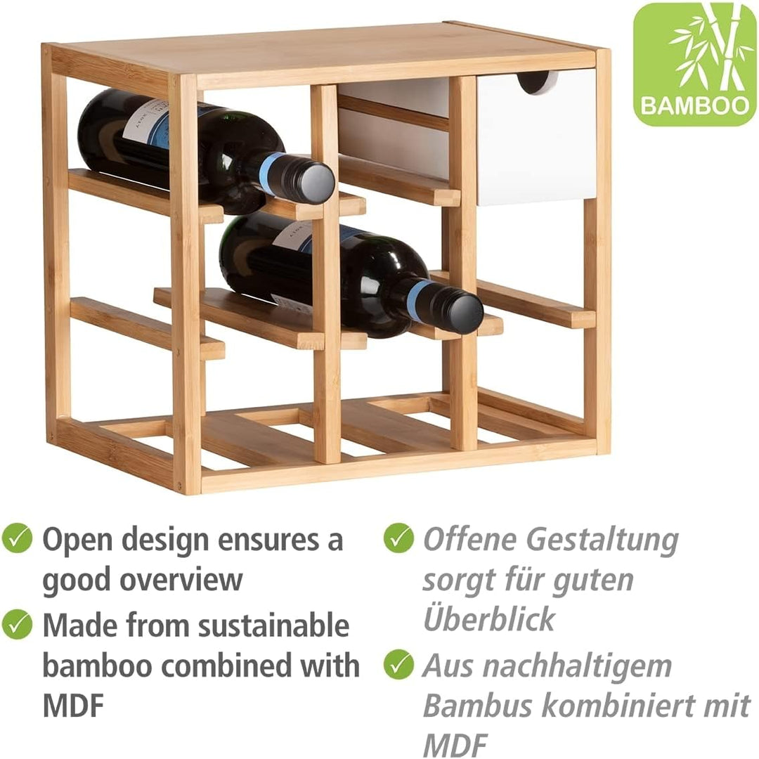 WENKO Weinregal Finja, hochwertiges Regal für bis zu 8 Flaschen, mit integrierter Schublade für Kork