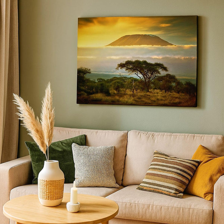 Bilder auf Leinwand 100x70cm Leinwandbild Safari Tierwelt Berg Kenia Gross Wanddeko Bild Schlafzimme