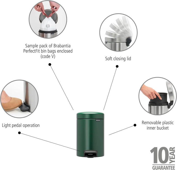 Brabantia Badezimmereimer, Pine Green, 3L 3 Liter Pine Green, 3 Liter Pine Green