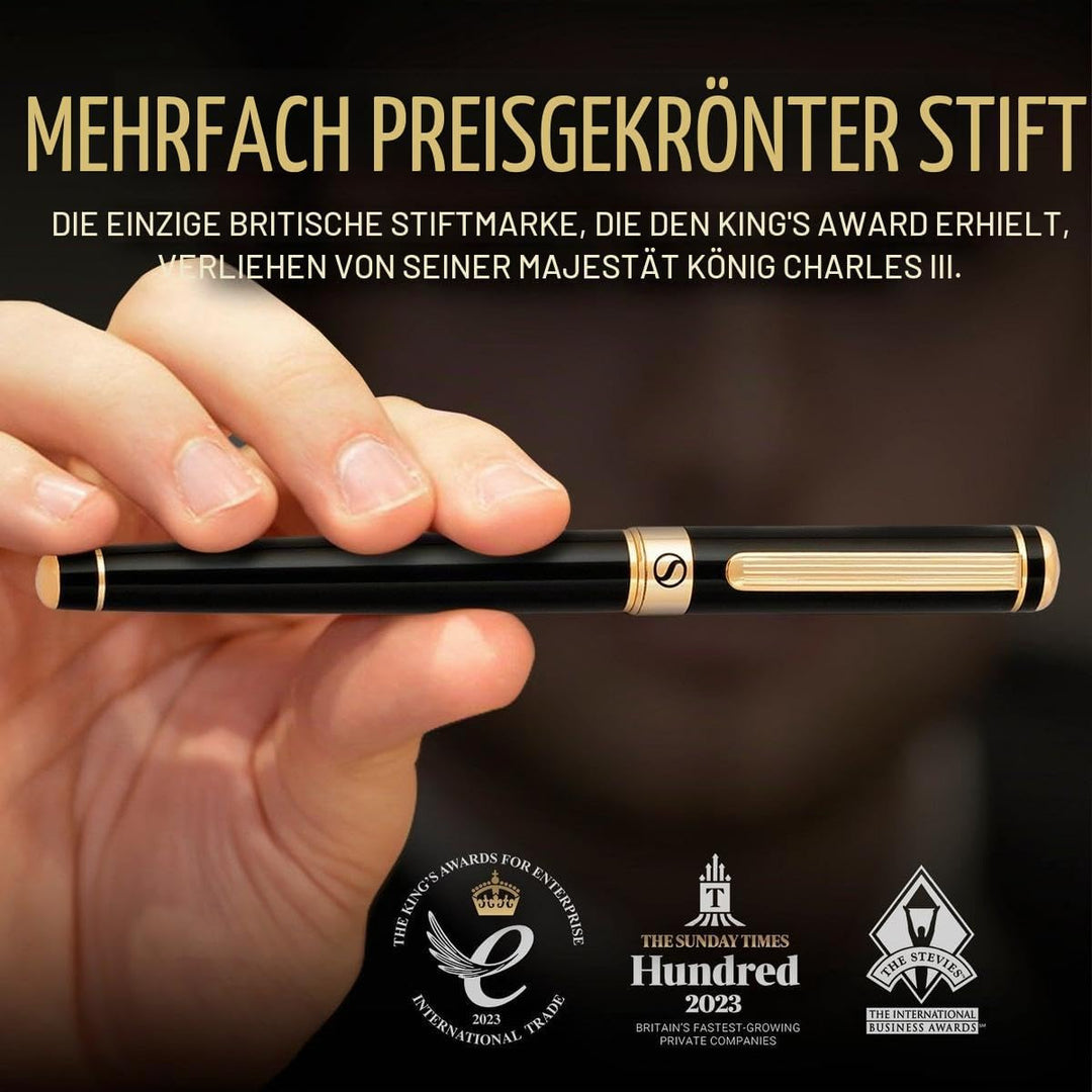 Scriveiner Tintenroller Hochwertiger Tintenroller mit Echtvergoldung, schwarze Schmidt Ersatzmine, G
