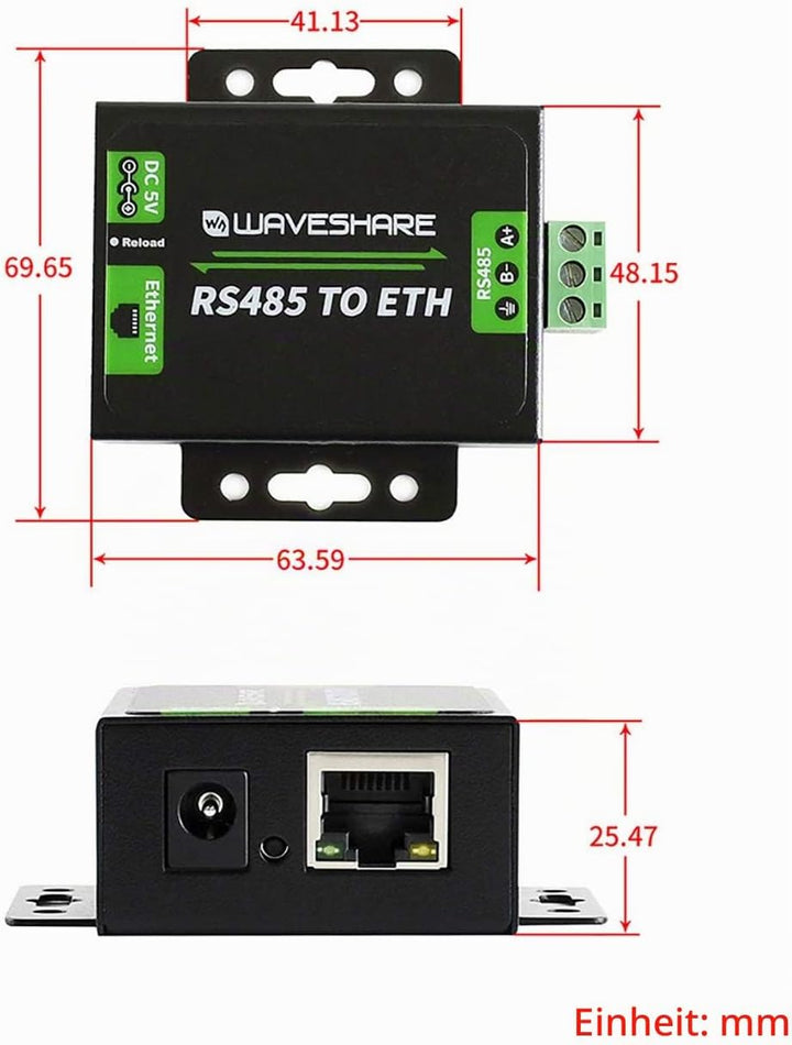 Waveshare RS485-Ethernet-Konverter - Unterstützt Angepasste Heartbeat/Registrierungspakete, Webseite