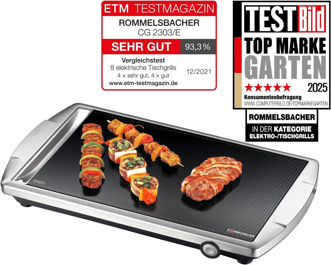 ROMMELSBACHER Ceran Grill CG 2303/E - Made in Germany, Ceran Grillfläche, Temperaturen bis 380 °C st