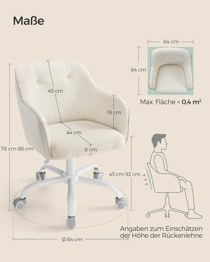 SONGMICS Homeoffice Stuhl, Drehstuhl, Schreibtischstuhl, höhenverstellbar, bis 110 kg belastbar, atm