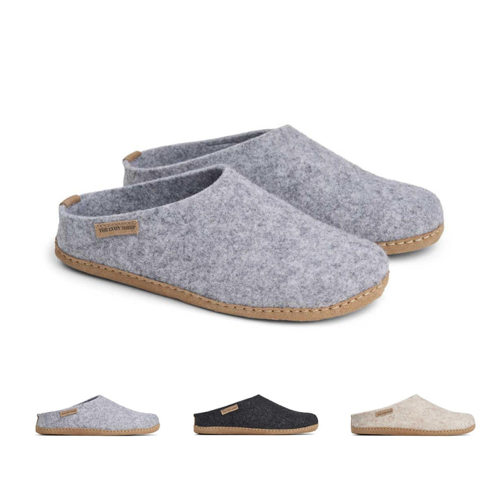 THE COZY SHEEP Filzpantoffeln mit Ledersohle | Praktische Damen &amp; Herren Hausschuhe Sommer und Winte