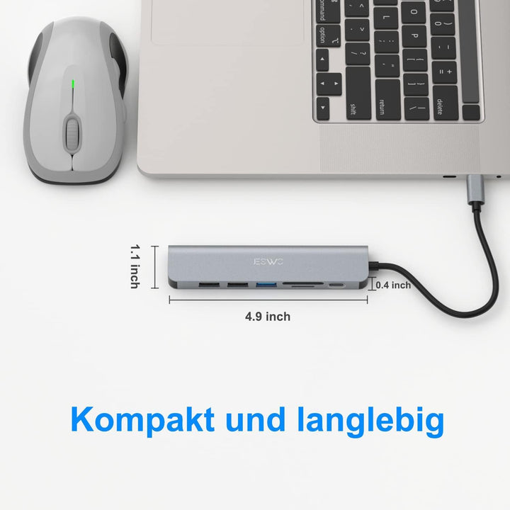 USB C Hub, JESWO 7 in 1 USB C Adapter mit 4K HDMI, 1 USB 3.0, 2 USB 2.0, SD/TF Kartenleser und 100W