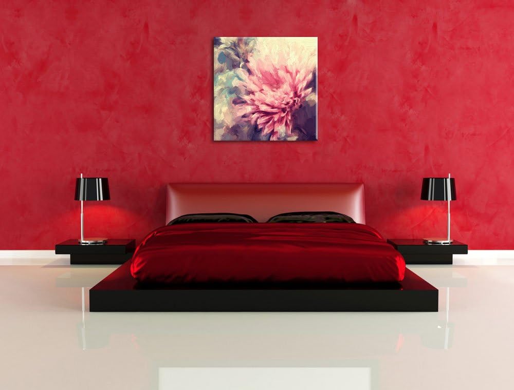 Pixxprint Romantische Blumen Pinsel Effekt, Format: 70x70 auf Leinwand, 70x70