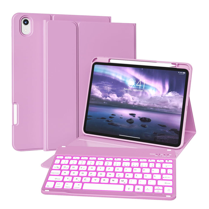 Hülle mit Tastatur für iPad 11 Generation A16/10 Generation (11/10.9 Zoll, 2025/2022), 7-farbige Bel