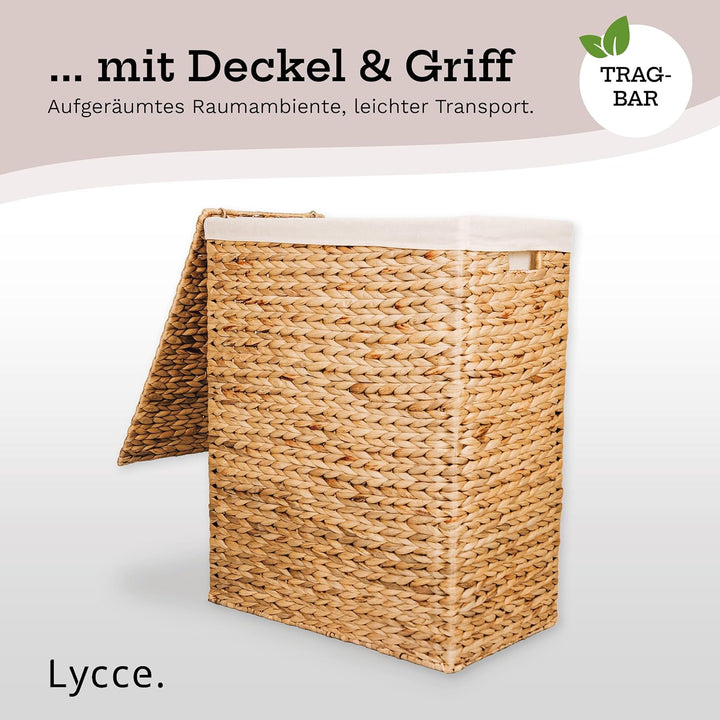 Lycce Wäschekorb mit Deckel 80L Nischenwäschekorb Wasserhyazinthe (Gr. 3) Grösse 3, Grösse 3