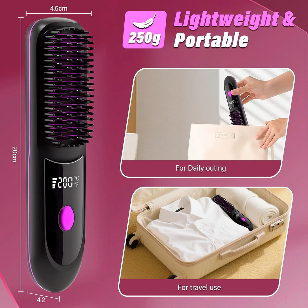 Kabellose Glättbürste, Mini Haarglätter Bürste, Negativ Ionen Glätteisen, Haarglätterbürste mit LED-
