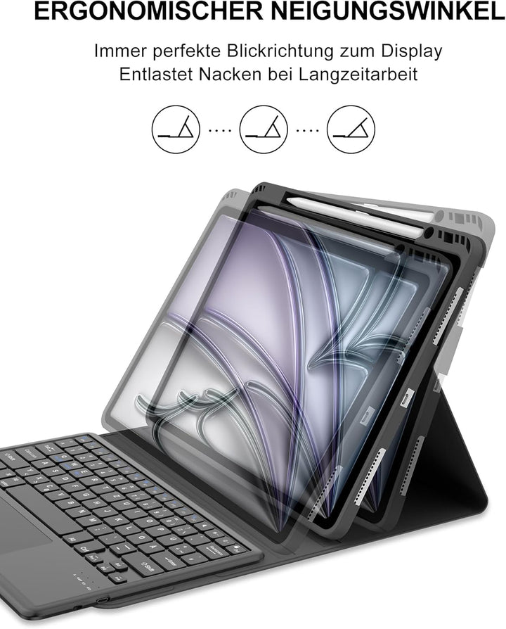 Hülle mit Tastatur für iPad Air 13" (M4 2026/M3 2025/M2 2024) & iPad Pro 12,9" (2018-2022), Deutsche