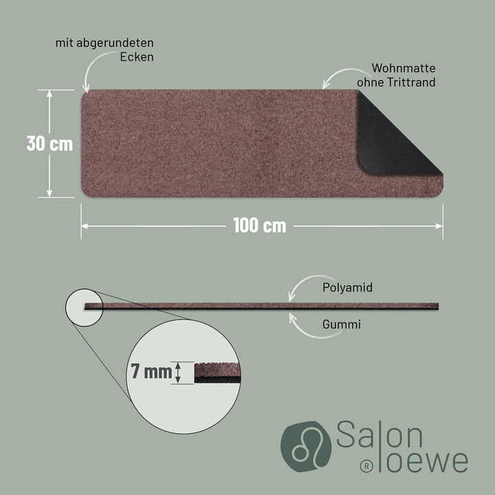 Salonloewe Fussmatte waschbar Schuhparkplatz Nougat 30x100 cm Fussabtreter einfarbig Eingangs-Matte