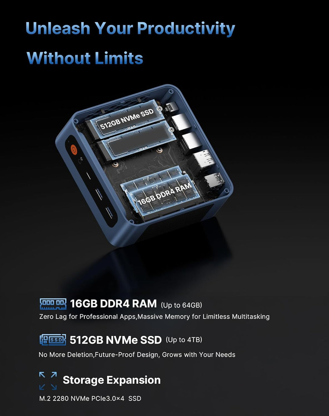 BOSGAME P3 Mini PC Gaming, AMD Radeon 680M Ryzen 9 6900HX 8K/16T Mini-Computer, 16GB DDR5 512GB PCIe