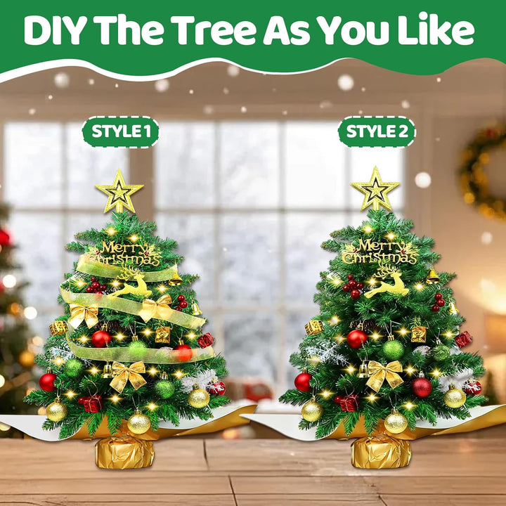 60cm Mini Weihnachtsbaum mit LED Beleuchtung,Kleiner Künstlicher Weihnachtsbaum mit Beeren Weihnacht