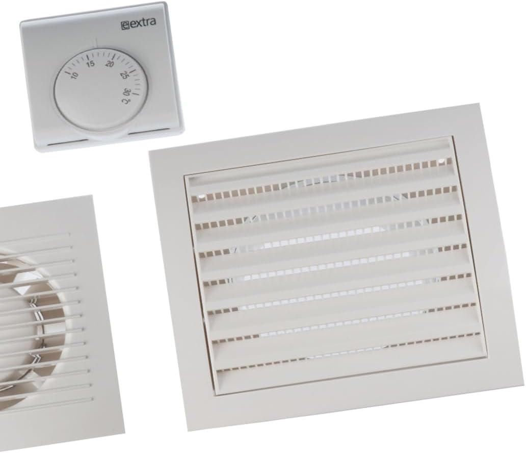 Ø 100mm Wärmeverteiler Lüfter Ventilator Ab- Zuluft Thermostat Wärmelüfter Warmluft Wand, Ø 100mm