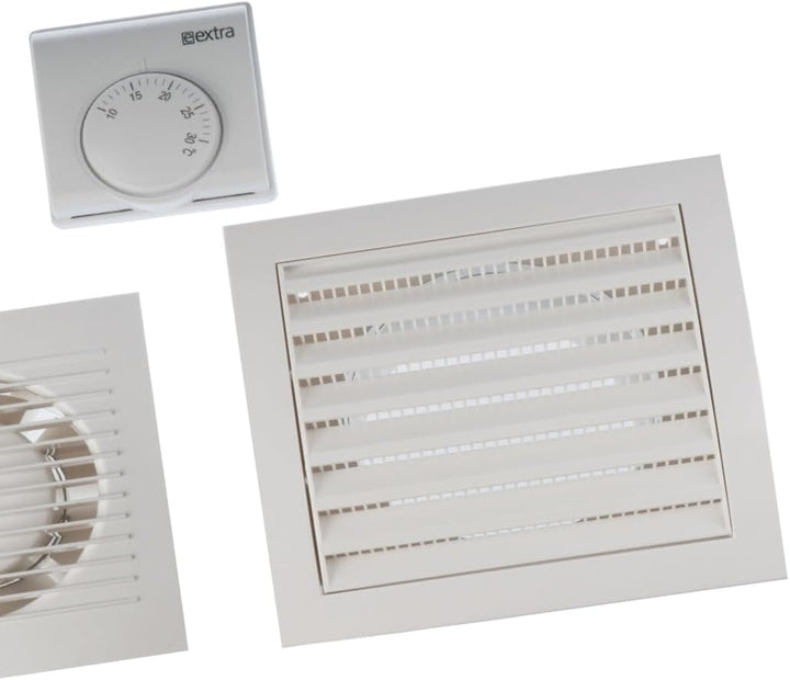 Ø 100mm Wärmeverteiler Lüfter Ventilator Ab- Zuluft Thermostat Wärmelüfter Warmluft Wand, Ø 100mm
