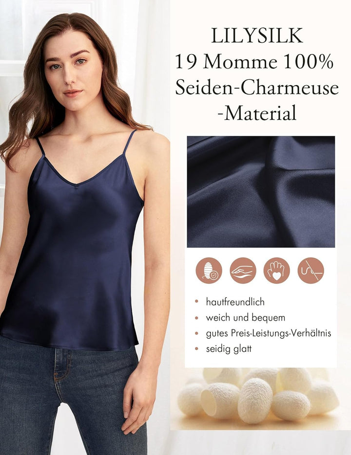 LilySilk Seidentop Sexy Seide Unterhemd Top Schlicht Trägertop Damen Camisole 100% Seiden Cami Tops