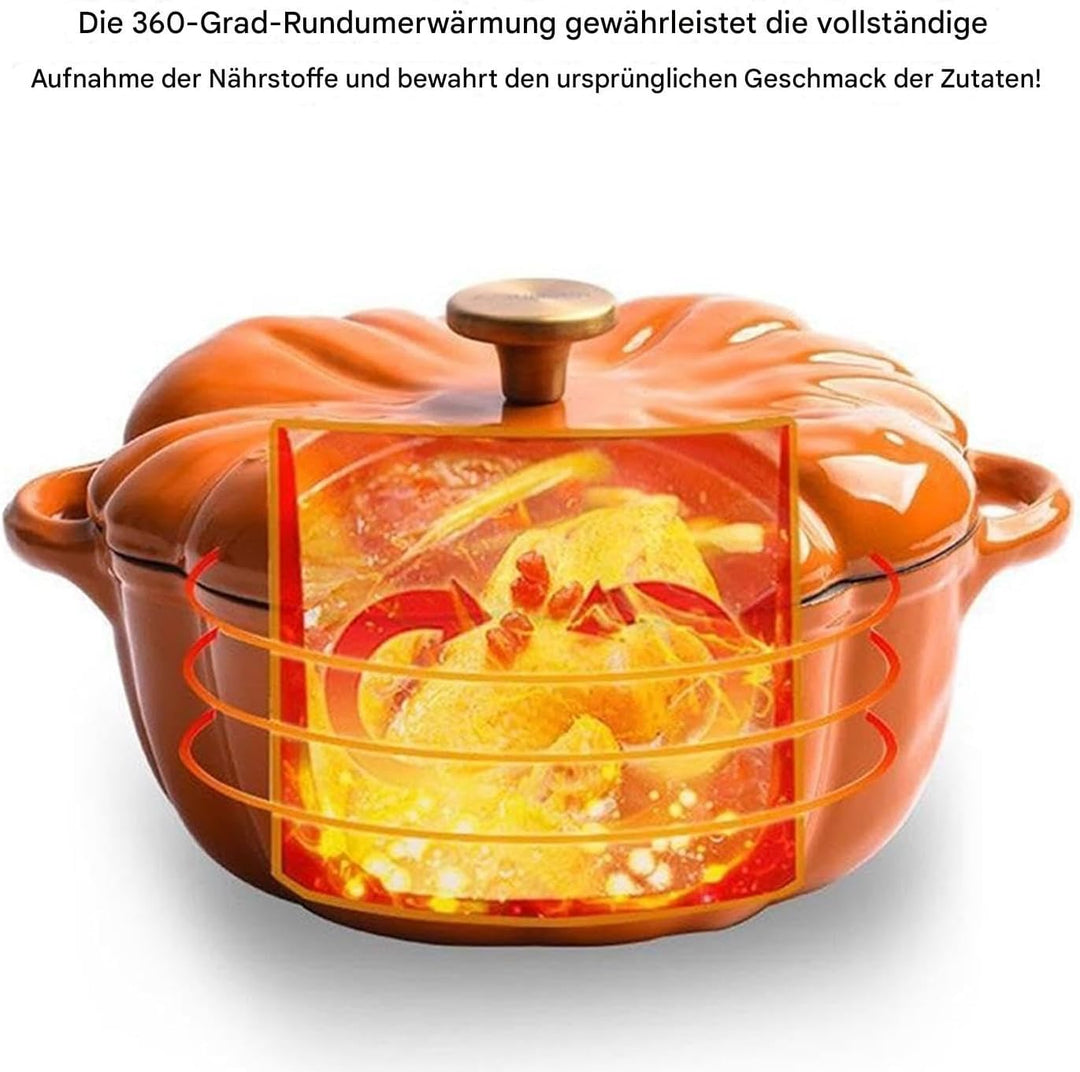 Kürbis Topf, Schmortopf aus emailliertem Gusseisen mit Deckel,Kürbisförmiger Topf, überdachter Dutch