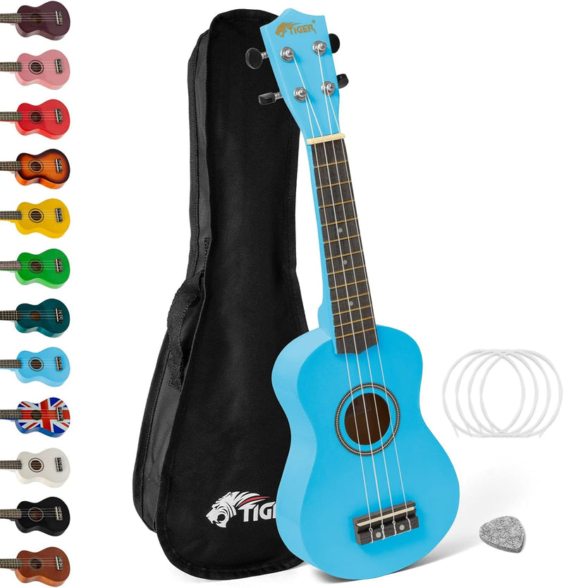 Tiger UKE7-BL Sopran Ukulele mit Tasche - für Anfänger -Blau Ukulele und Börse Blau, Ukulele und Bör