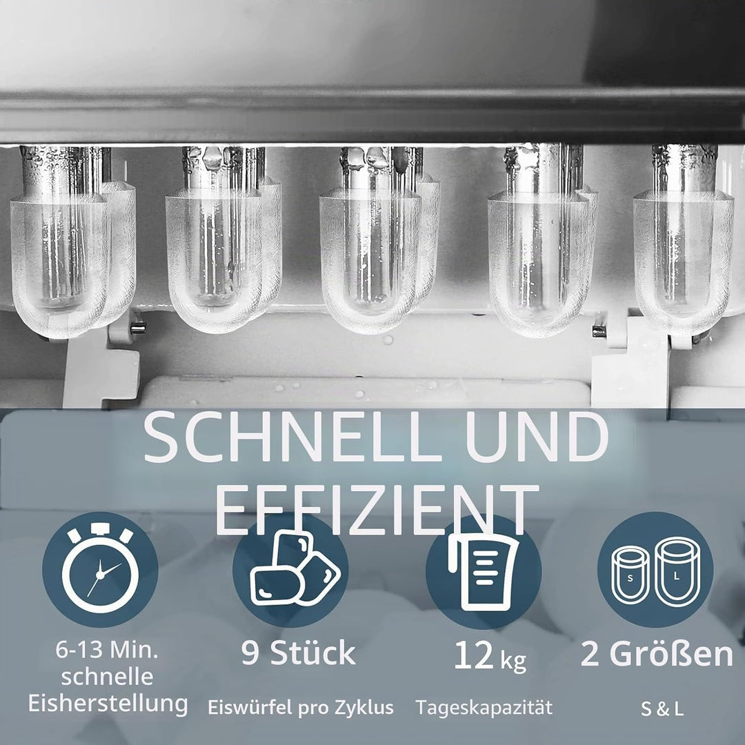 Eiswürfelmaschine Testsieger 12KG Eiswürfelbereiter Ice Maker 6 min Produktionszeit Ice Cube Maker,