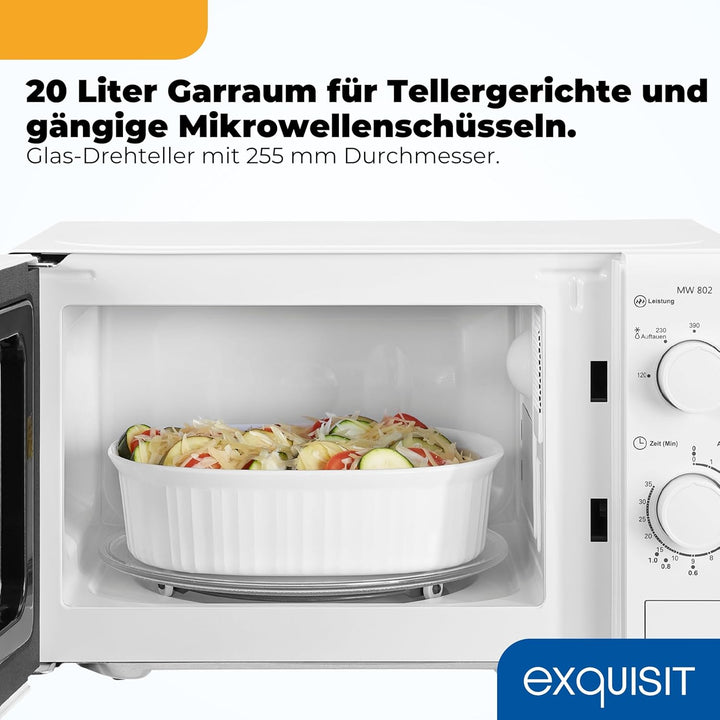 Exquisit Mikrowelle MW 802 | 700 W Leistung | 20 L Garraum | kompakte Mikrowelle mit Edelstahl Innen