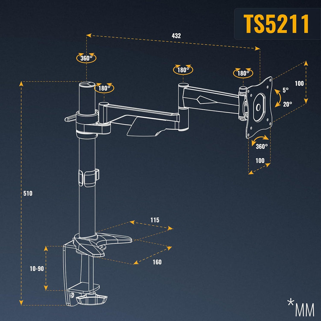 RICOO Monitor Halterung Tisch, VESA Tischhalterung für 13-30 Zoll, Monitorhalterung 1 Monitor Arm TS