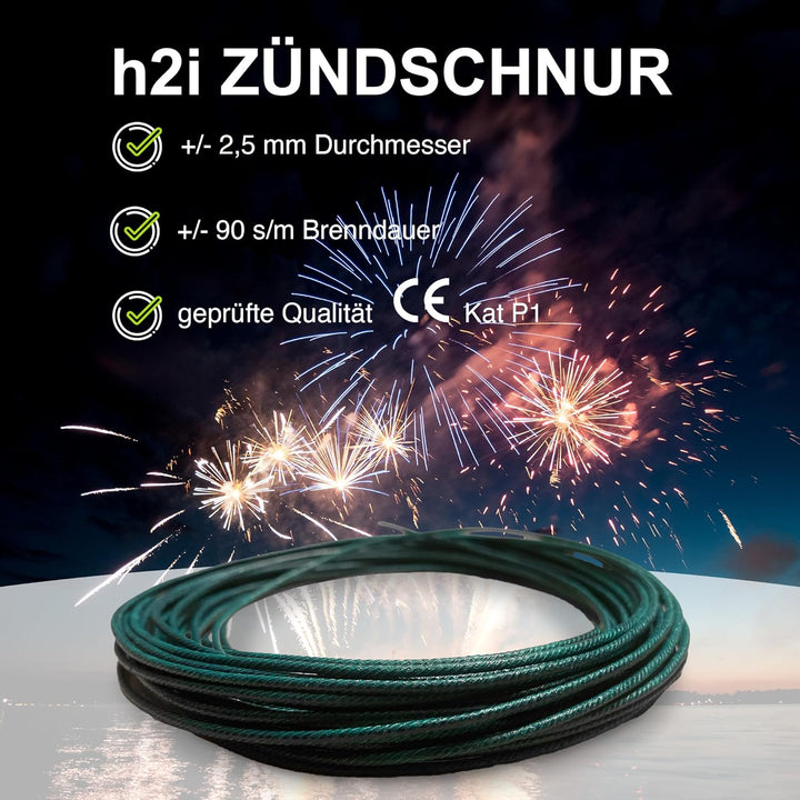 h2i Zündschnur | 96 m | Ø 2,0 mm | +/- 90 s/m | Anzündlitze Grüne Visco ideal für Pyrotechnik, Feuer