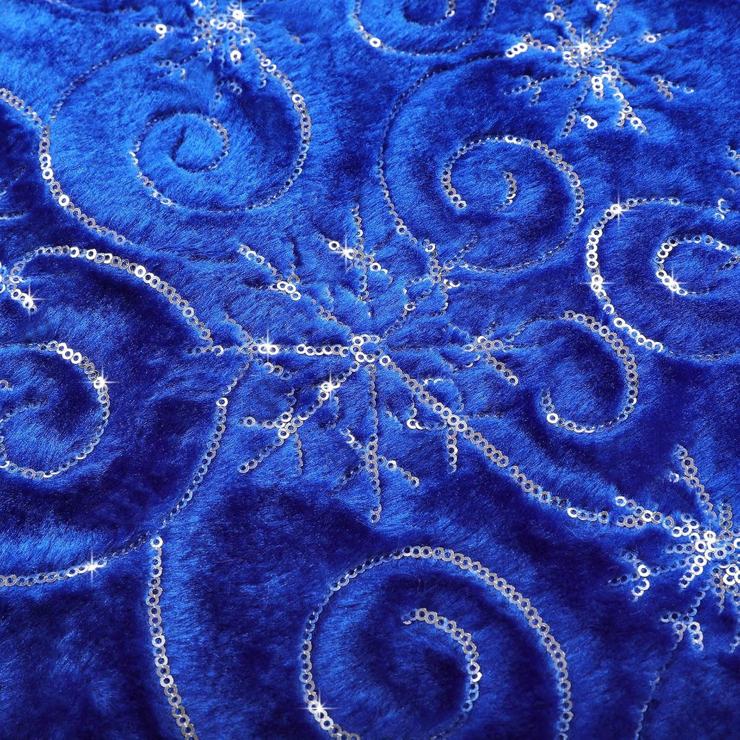 KONVINIT Blau Weihnachtsbaumdecke Plüsch Christmasbaumdecke Kunstfell Weihnachtsbaumteppich Rund Wei