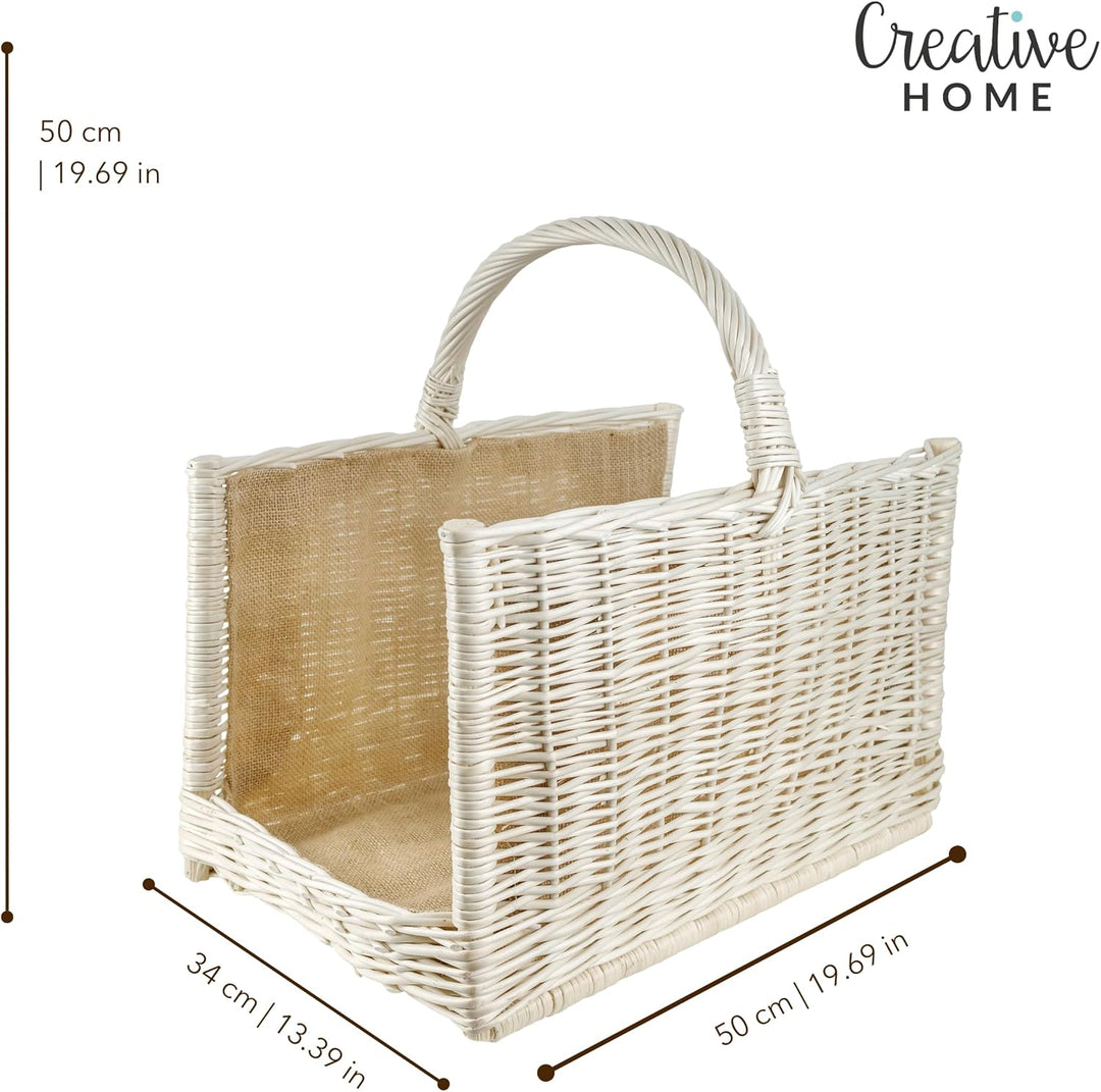Creative Home Gross Kaminkorb Weiss Holzkorb Kaminholzkorb Rattan | 50 x 34 x 50 cm | Aufbewahrung R