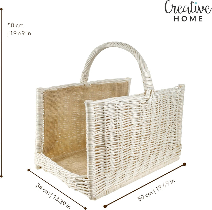 Creative Home Gross Kaminkorb Weiss Holzkorb Kaminholzkorb Rattan | 50 x 34 x 50 cm | Aufbewahrung R