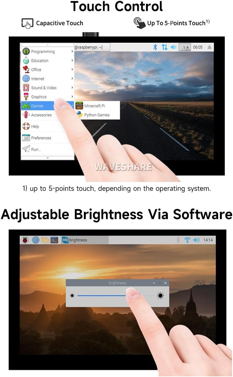 Waveshare 5inch Capacitive 5-Points Touch Display Compatible with Raspberry Pi, Support 800×480 Reso