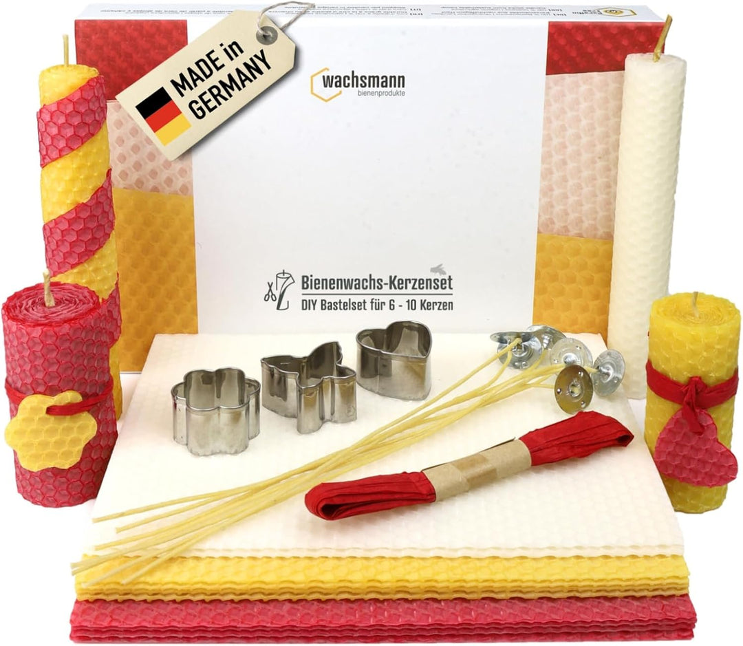 Bienenwachs Kerzen selber machen Set für 10 Bienenwachskerzen, DIY Bastelset bunt für Kinder & Erwac