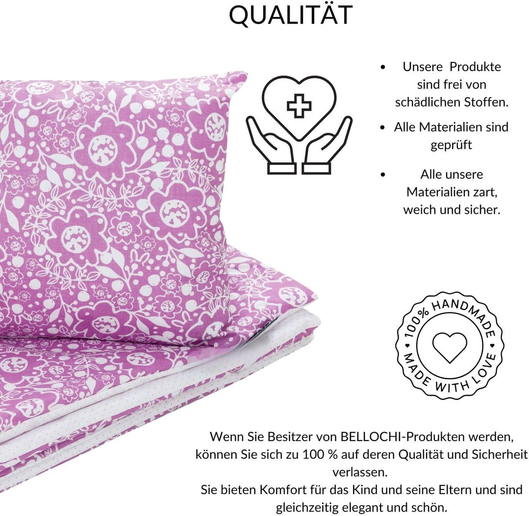 Bellochi Kinderbettwäsche 100x135 aus 100% Baumwolle, Kinderbettdecke 100x135 Set mit Kissen, Kinder