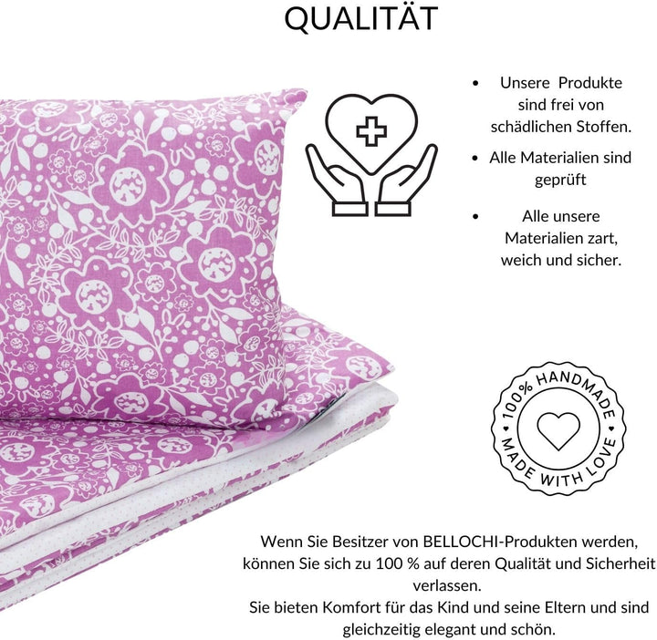 Bellochi Kinderbettwäsche 100x135 aus 100% Baumwolle, Kinderbettdecke 100x135 Set mit Kissen, Kinder