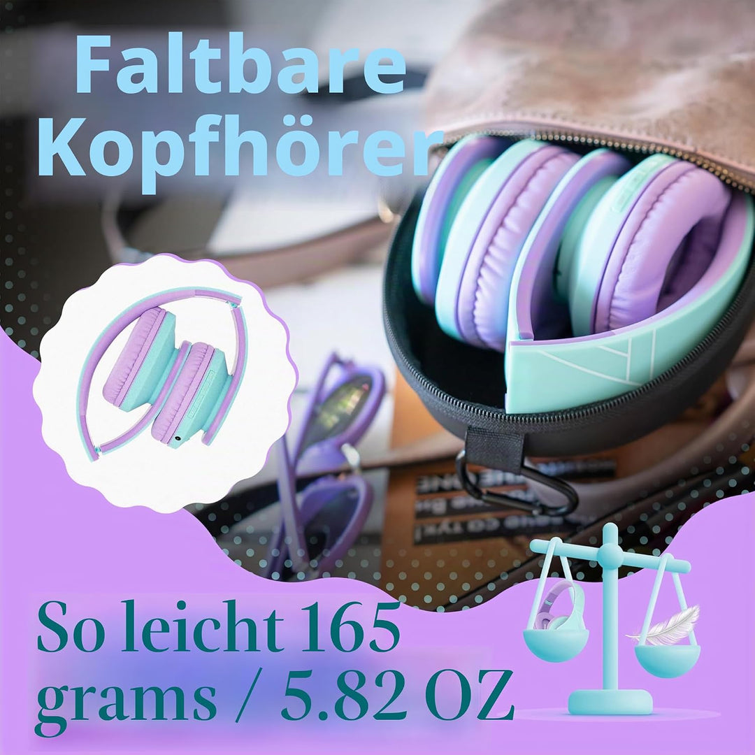 Kinder Kopfhörer, PowerLocus KinderKopfhörer Bluetooth mit 85dB Lautstärkebegrenzung, Faltbar mit Tr