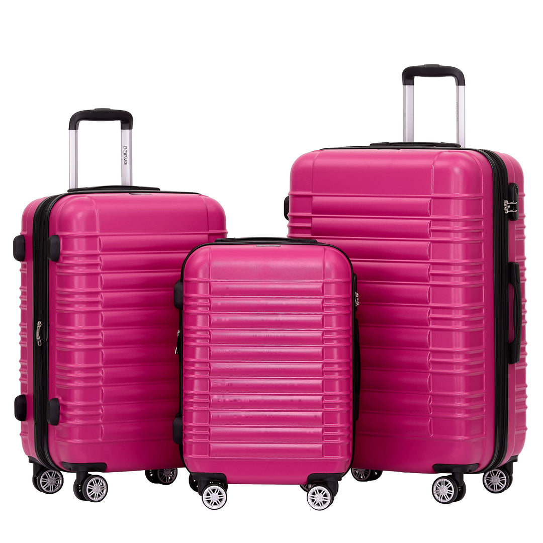 BEIBYE Hartschalen Koffer Trolley Rollkoffer Reisekoffer Zwillingsrollen Kofferset (Peach, Set) Peac