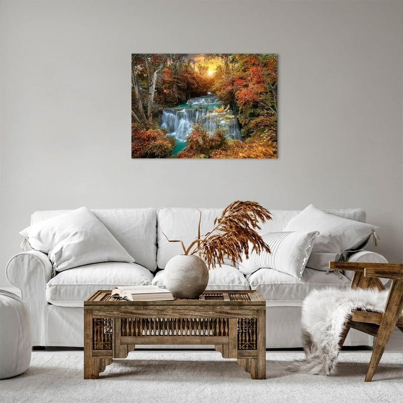 ARTTOR Bilder auf Leinwand Park Wasserfall Wasser Leinwandbild 70x50cm Wandbilder Dekoration Wohnzim