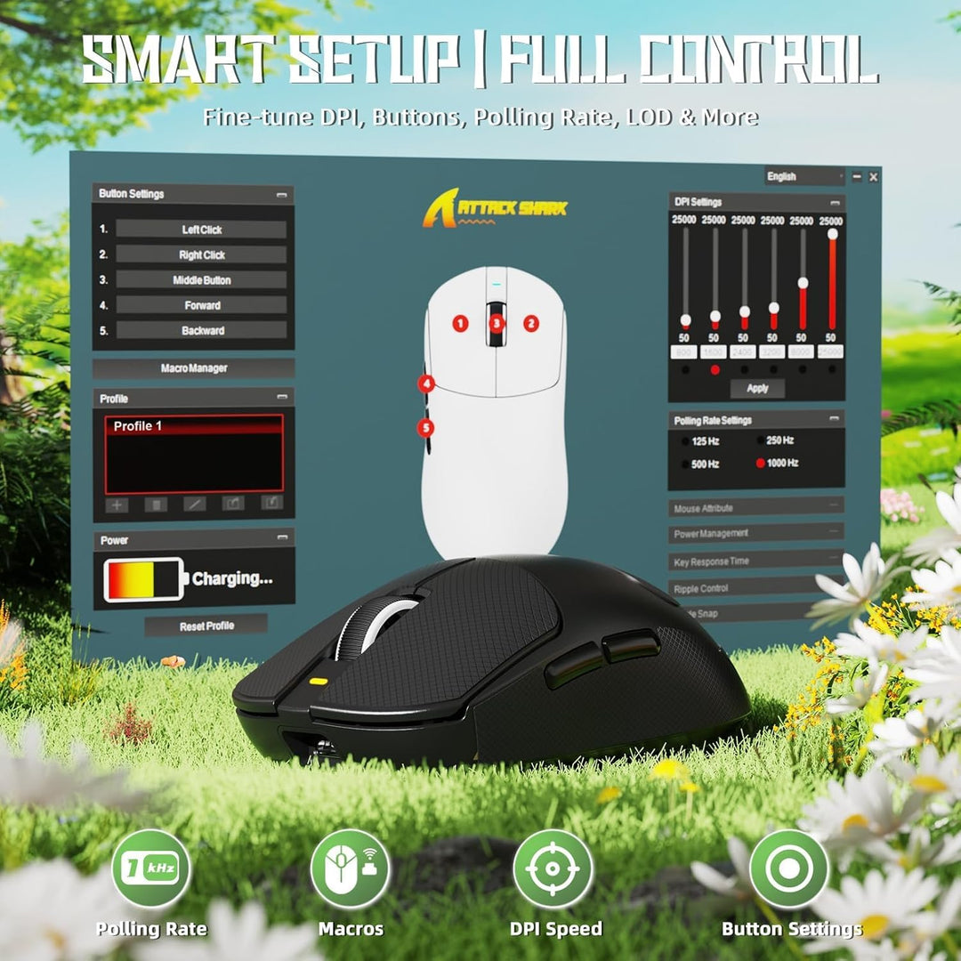 ATTACK SHARK X8SE Kabellose Gaming-Maus, 55g Ultraleicht, PAW3311 Sensor, BK52820 Chip, 25.000 DPI,