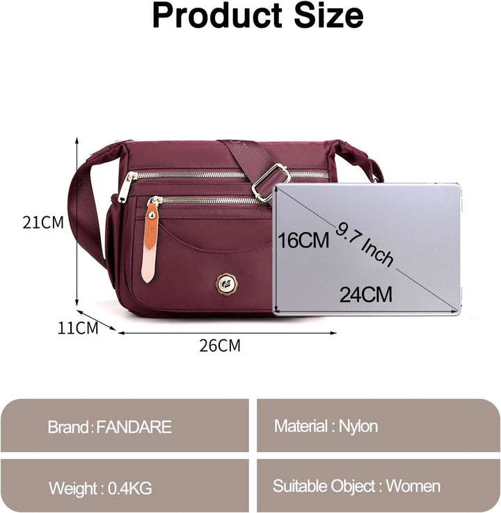 FANDARE Ultraleicht Damen Umhängetasche Nylon Schultertasche Handtaschen Elegant Umhängetasche mit v