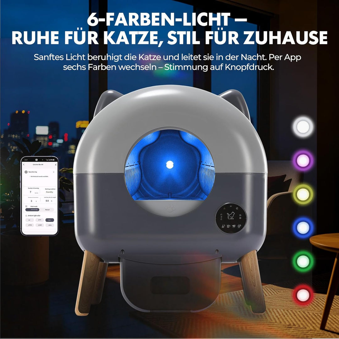 GTPLAYER Katzenklo Selbstreinigend, 66L Automatisches Katzenklo Mit App & Sensoren, Anti-Einklemmung