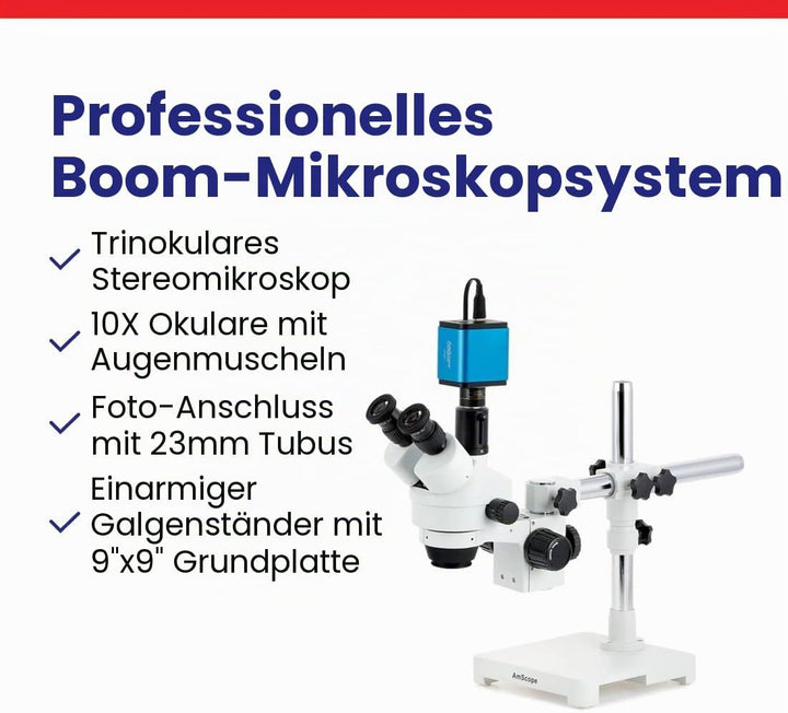 AmScope SM-3T Trinokulares Stereo-Zoom-Mikroskop auf Einarmigem Auslegerständer, 7X-45X, Weiss, Mikr