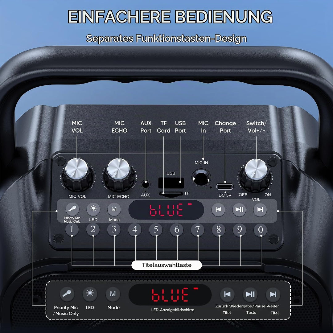 Singingmate Karaoke-Maschine, tragbarer Bluetooth-Lautsprecher für Erwachsene mit 2 drahtlosen Mikro