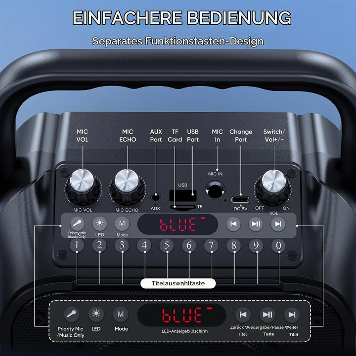 Singingmate Karaoke-Maschine, tragbarer Bluetooth-Lautsprecher für Erwachsene mit 2 drahtlosen Mikro